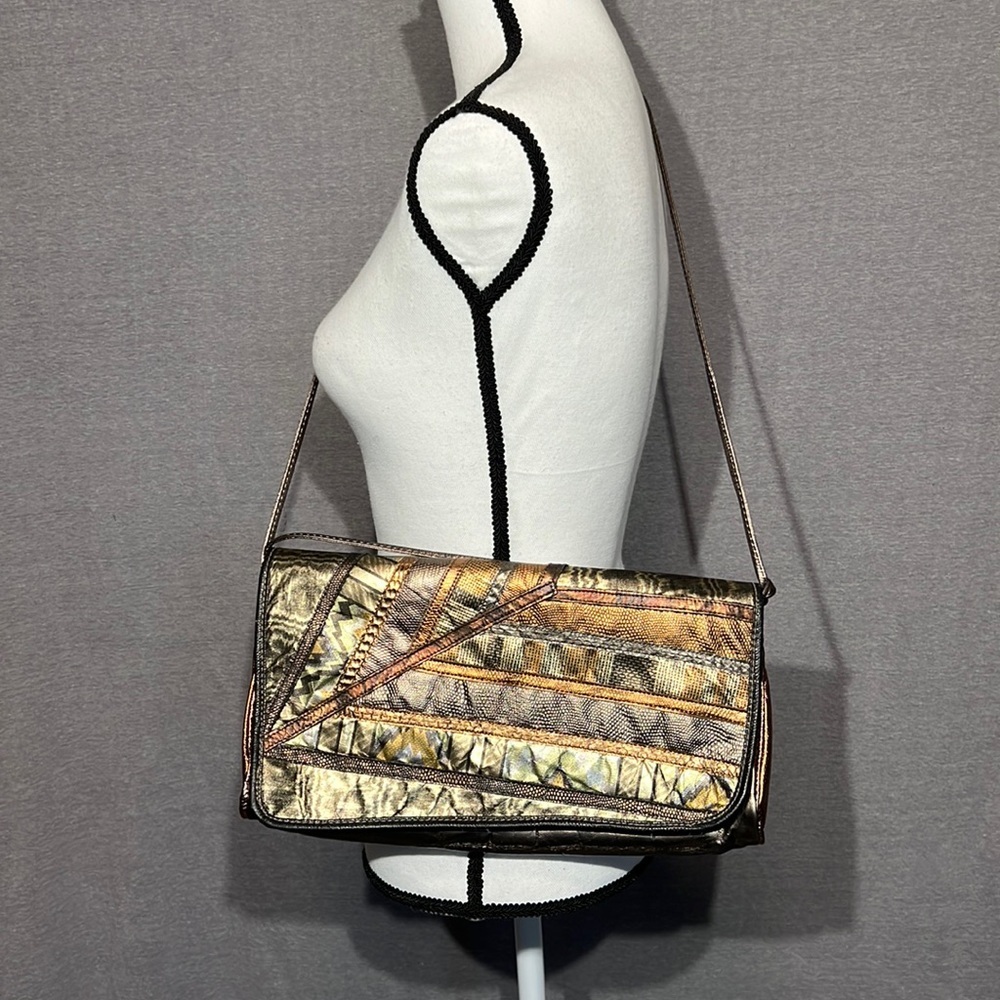 Samir Vintage Clutch Handbag Genuine Leather Metallic